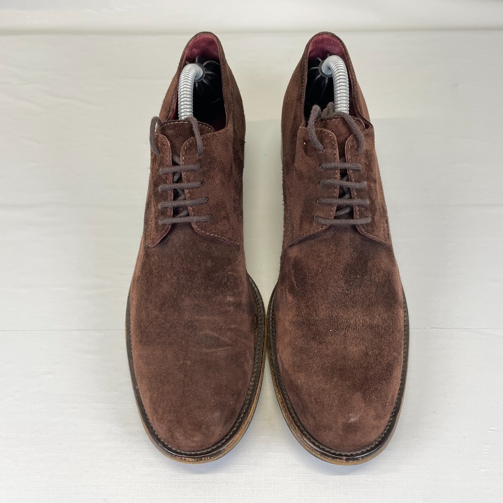Vintage Prada Womens Derby Shoes Size 37.5 US 7.5 Brown Suede Lace Up Heeled - Picture 4 of 10